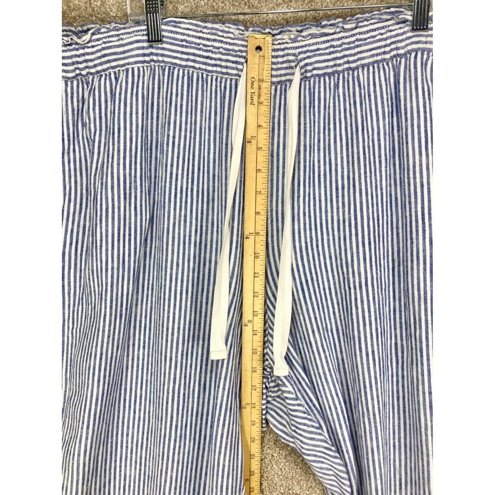 Lane Bryant Striped Linen Wide Leg Pants Womens 28 Blue White Coastal Summe Chic